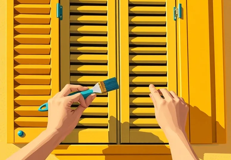 Mise en peinture au pinceau de volets et d'encadrements en bois