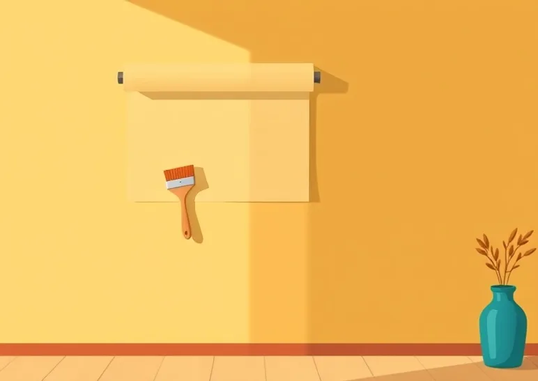 Pose de papier peint, rouleau et brosse à maroufler